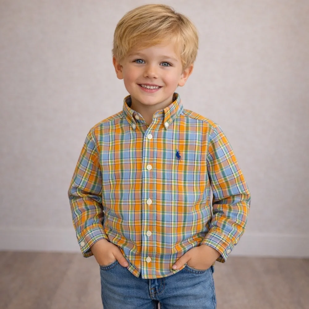 Ralph Lauren Boys Plaid Cotton Button Down Shirt